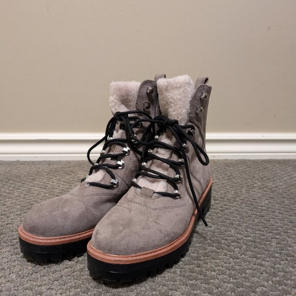 EUC Nine West Ivani Sherpa Combat Boots Size 6.5 Taupe Colour - Picture 6 of 7